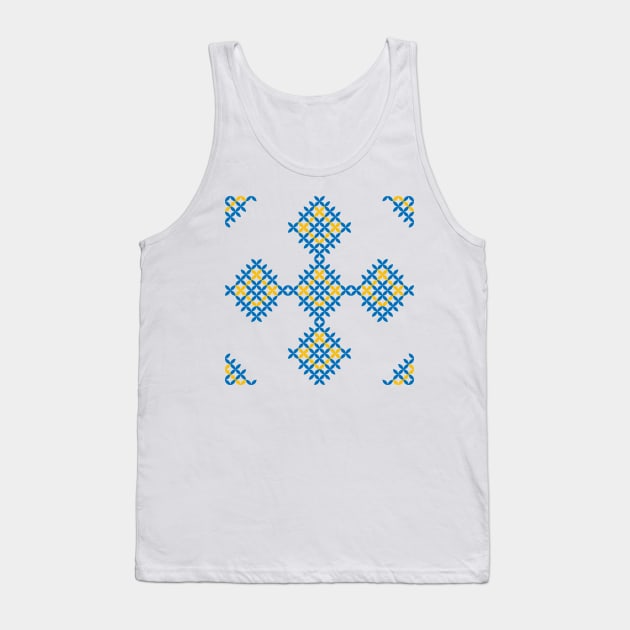 Eastern European blue and yellow stitches folk art pattern Tank Top by IngaDesign